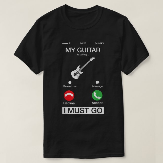 T-shirt Ma Guitare Appelle Et Je Dois Aller Funky Phone Sc (Design devant)
