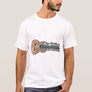 T-shirt Ma guitare est ma thérapie. Guitare brune vintage