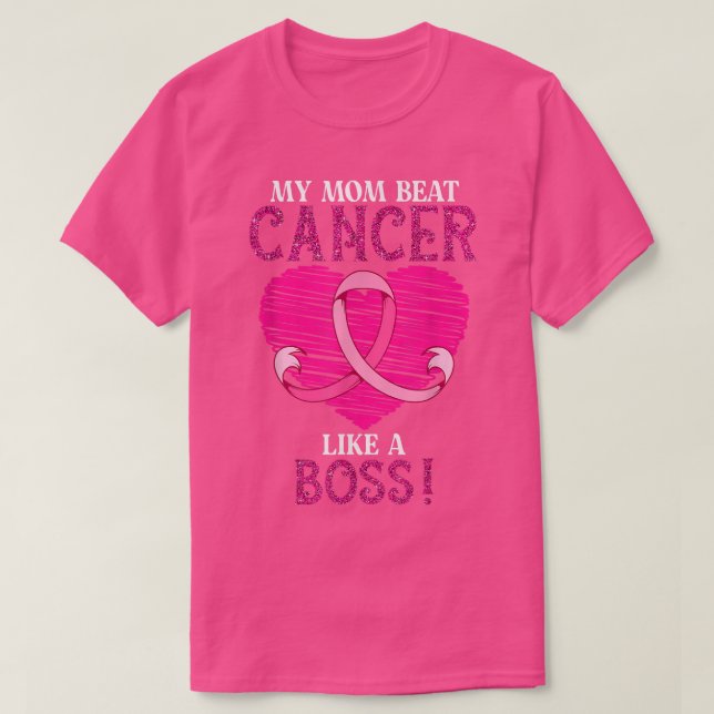 T-shirt Ma mère bat Cancer du sein Ruban rose - Survivant  (Design devant)