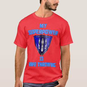 T-shirt Ma superpuissance est Couteau Jetant Bleu Badge 3