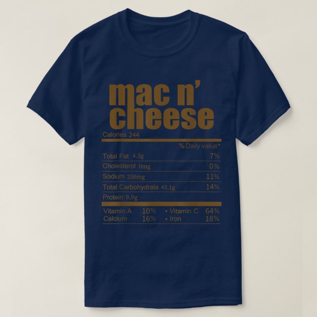 T-shirt Mac et fromage Valeur nutritive Thanksgiving Funny (Design devant)