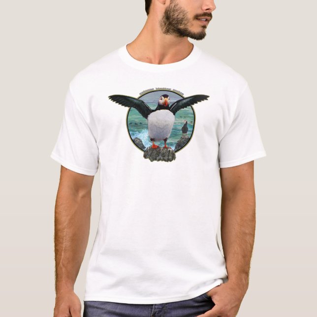 T-shirt macareux sur la roche (Devant)