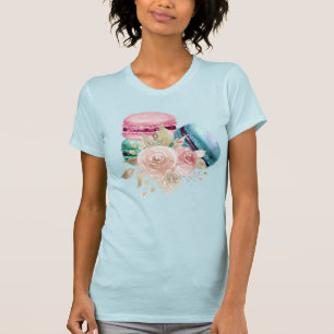 T-shirt Macarons et fleurs colorés Aquarelle