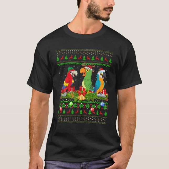 T-shirt Macaw Birds Aimer Xmas Éclairage Père Noël Ugly Ma (Devant)