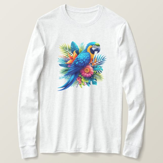 T-shirt Macaw tropicale bleue et colorée (Design devant)
