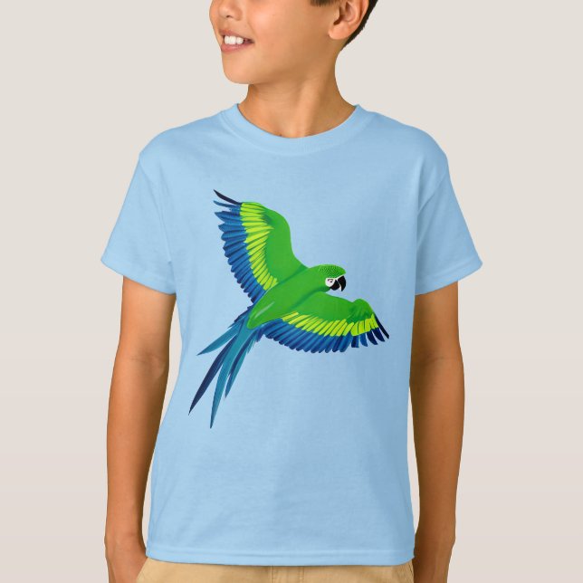 T-shirt Macaw verte et bleue / Parrot dans le Tee de l'enf (Devant)