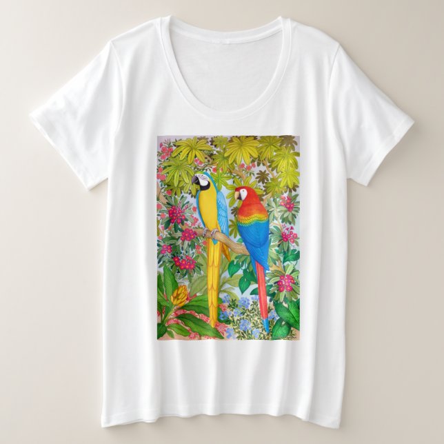 T-shirt Macaw Watercolor Parrots Plus Taille (Design devant)