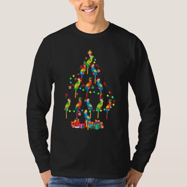 T-shirt Macaws Arbre de Noël éclats Père Noël Elf Macaw (Devant)