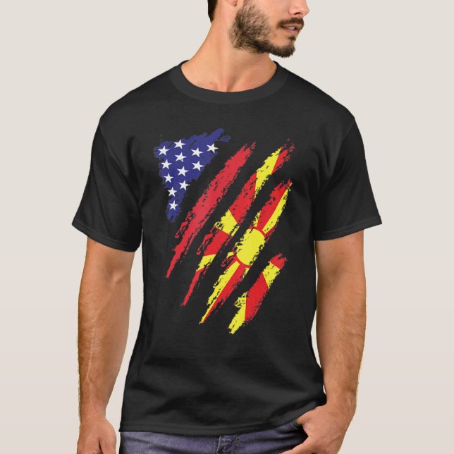 T-shirt Macédoine American Grosse Drapeau USA Patriot Heri (Devant)