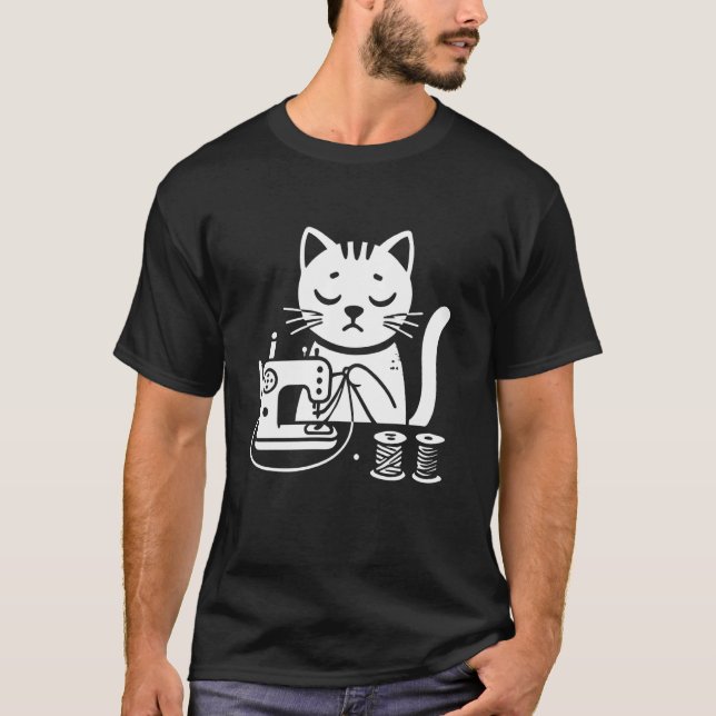 T-shirt Machine à coudre Chat avec Fils (Devant)