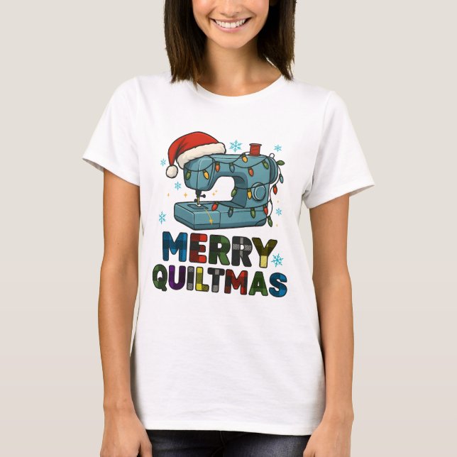 T-shirt Machine à coudre Merry Quiltmas  (Devant)