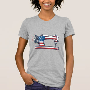T-shirt Machine à coudre patriotique Gravure vintage Vecto