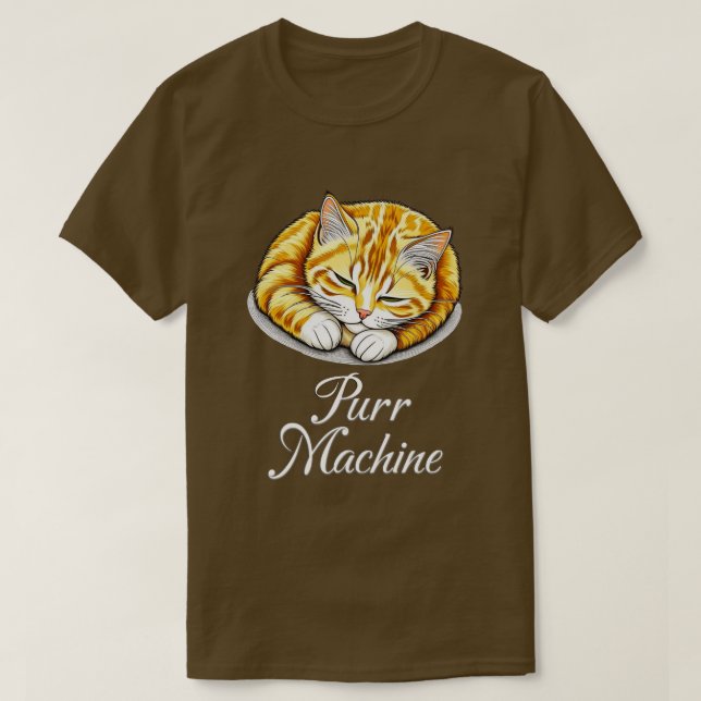 T-shirt Machine à ronronner, joli chat roux endormi  (Design devant)