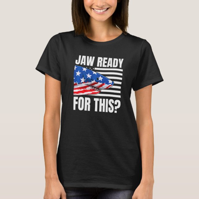T-shirt Mâchoire Prête Pour Ça  Requin  Drapeau Américain  (Devant)