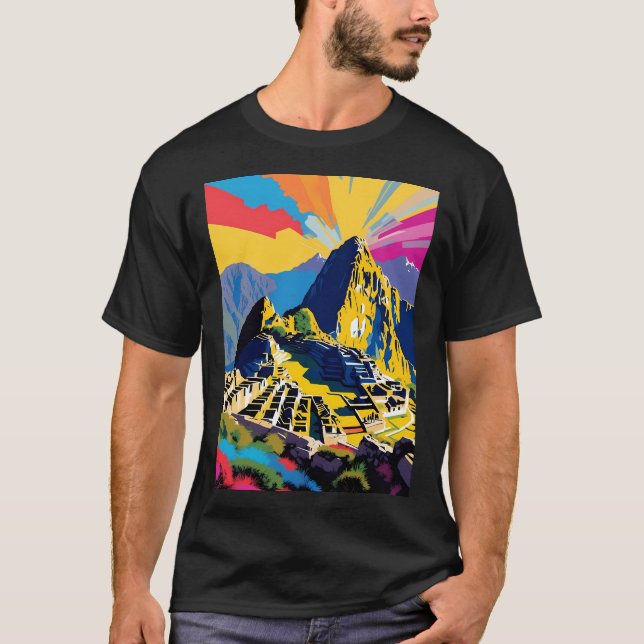 T-shirt Machu Picchu Pérou Design En Style Pop Art (Devant)