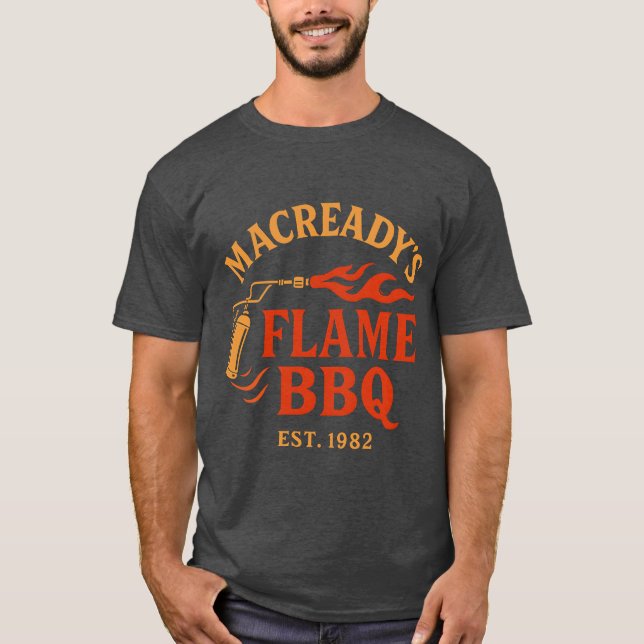 T-shirt Macreadys flame BBQ est 1982 ami (Devant)