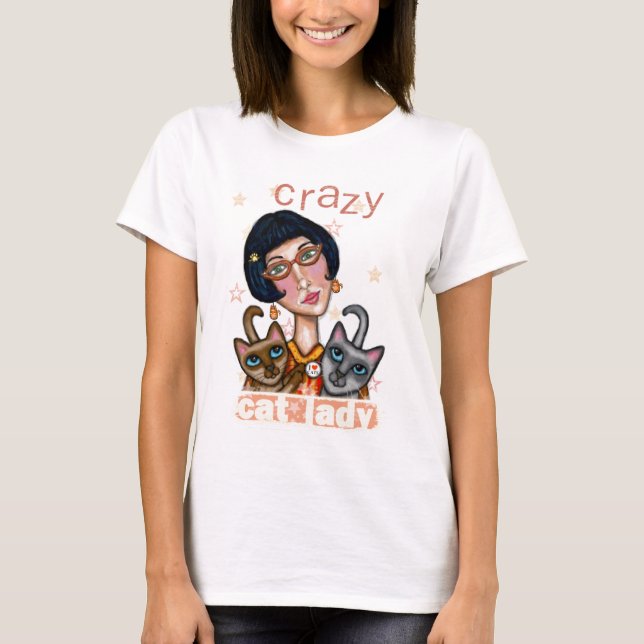 T-shirt Madame folle Shirt de chat (Devant)