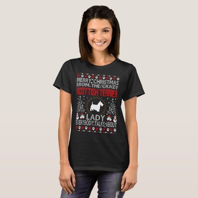 T-shirt Madame Ugly Sweater de chien de Terrier d'écossais (Devant entier)