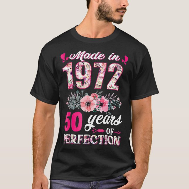 T-shirt Made In 1972 Floral 50 Year Old 50th Birthday Gift (Devant)