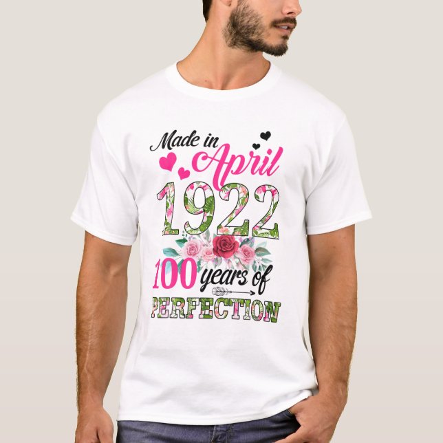 T-shirt Made in avril 1922 Floral 100 Years Old 100th Birt (Devant)