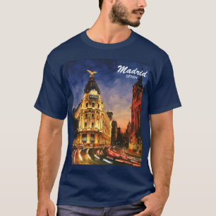 T-shirt Madrid Espagne Gran Via Nuit Paysage Urbain Aquare