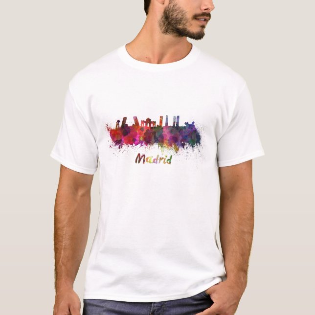 T-shirt Madrid skyline in watercolor (Devant)