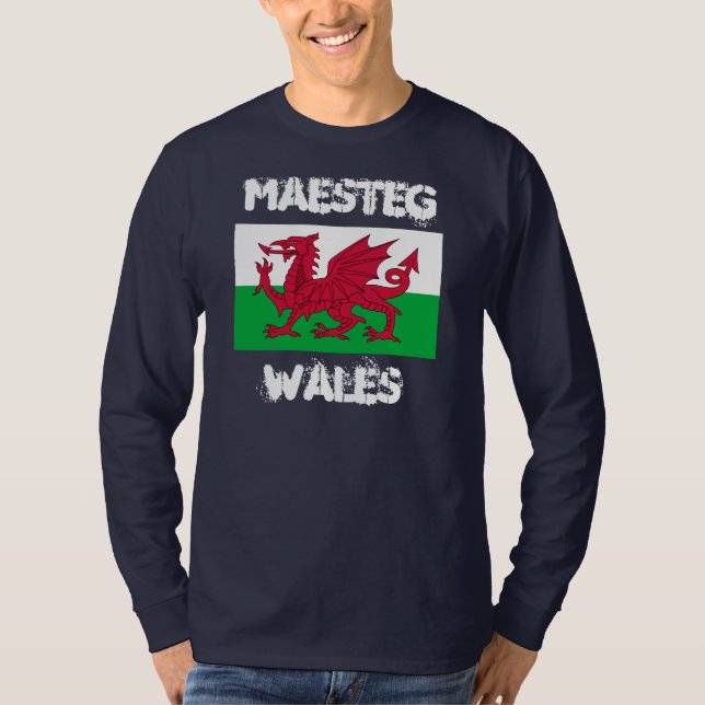 T-shirt Maesteg, Pays de Galles avec drapeau gallois (Devant)