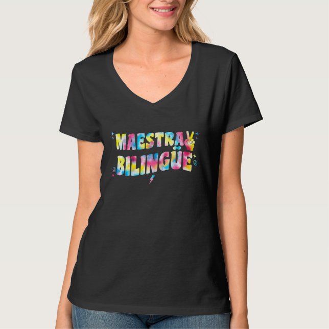 T-shirt Maestra Bilingue Groovy Tie Dye Espagnol Bilingue  (Devant)