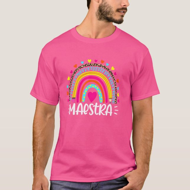 T-shirt Maestra espagnol enseignant Rainbow Joyeux premier (Devant)