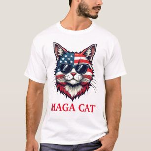 T-shirt MAGA Cat Président Trump American Flag Patriotique