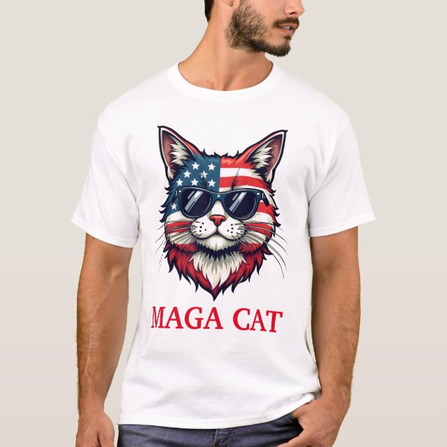T-shirt MAGA Cat Président Trump American Flag Patriotique (Devant)