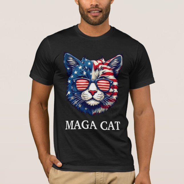 T-shirt MAGA Cat Président Trump American Flag Patriotique (Devant)