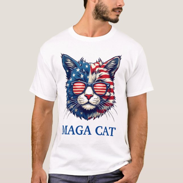 T-shirt MAGA Cat Président Trump American Flag Patriotique (Devant)