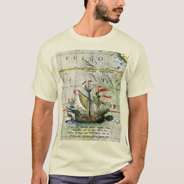 T-shirt Magellans navire Victoria, Antique Carte Océan Pac (Devant)