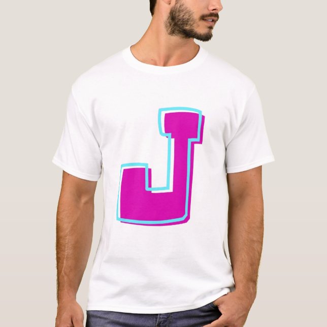 T-shirt Magenta et lettre Turquoise J élégante (Devant)