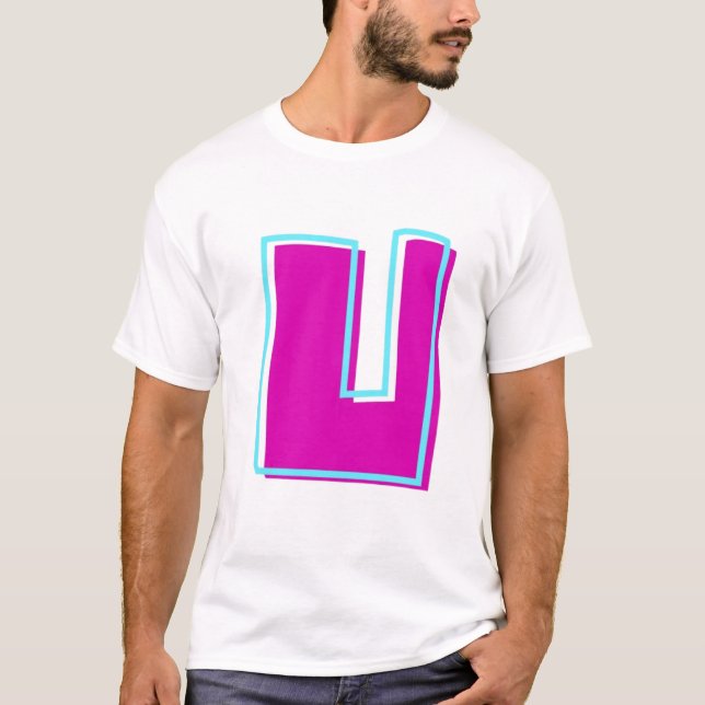 T-shirt Magenta et lettre Turquoise U élégantes (Devant)