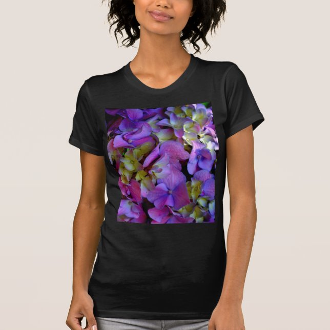 T-shirt Magenta Purple bleu jaune Hydrangeas fleurs (Devant)