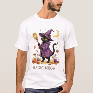 T-shirt Magic Meow - Chaton noir mignon sorcière avec poti
