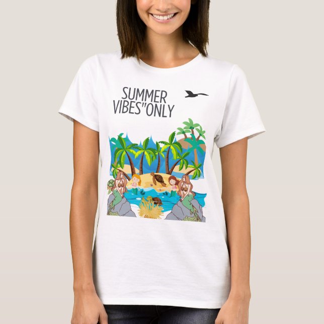 T-shirt Magical Mermaid Beach Scene with Tropical Vibes (Devant)