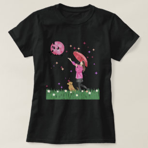 T-shirt Magical Pink Moon & Dog Walk Watercolor Femme