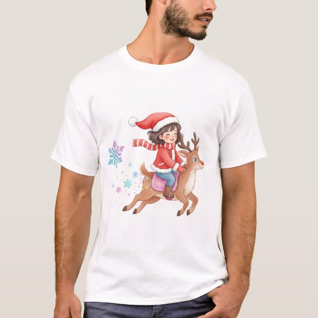 T-shirt Magical Reindeer Ride Christmas T-Shirt. (Devant)