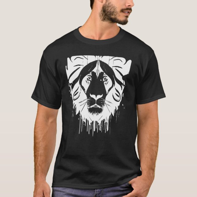 T-shirt Magical Spiritual Lion Sacred Geometry Pyramid Leo (Devant)
