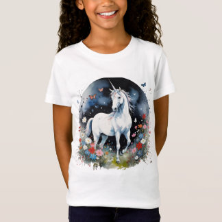 T-Shirt Magical White Unicorn In A Night Garden