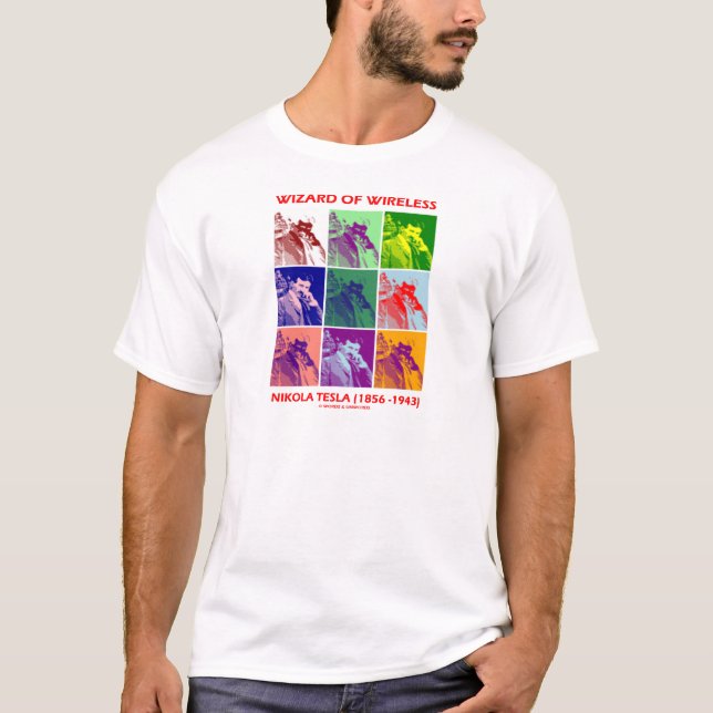 T-shirt Magicien de radio (Nikola Tesla neuf images) (Devant)