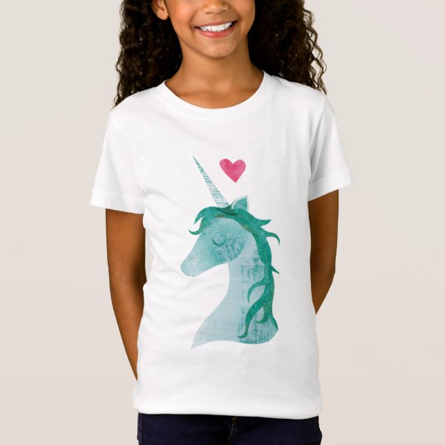 T-Shirt Magie bleue de licorne avec le coeur (Devant)