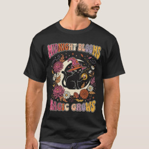 T-shirt Magie de chat de sorcière florale d'Halloween