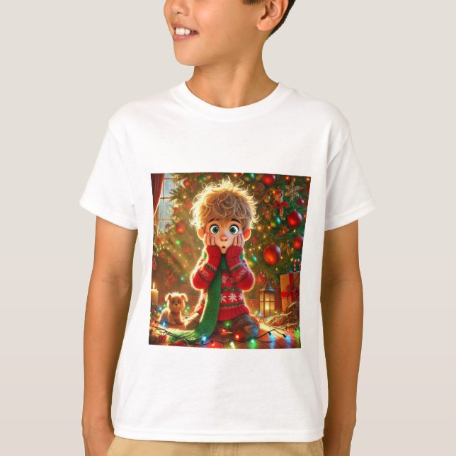 T-shirt Magie de Noël du garçon surpris - T-Shi Festif pou (Devant)