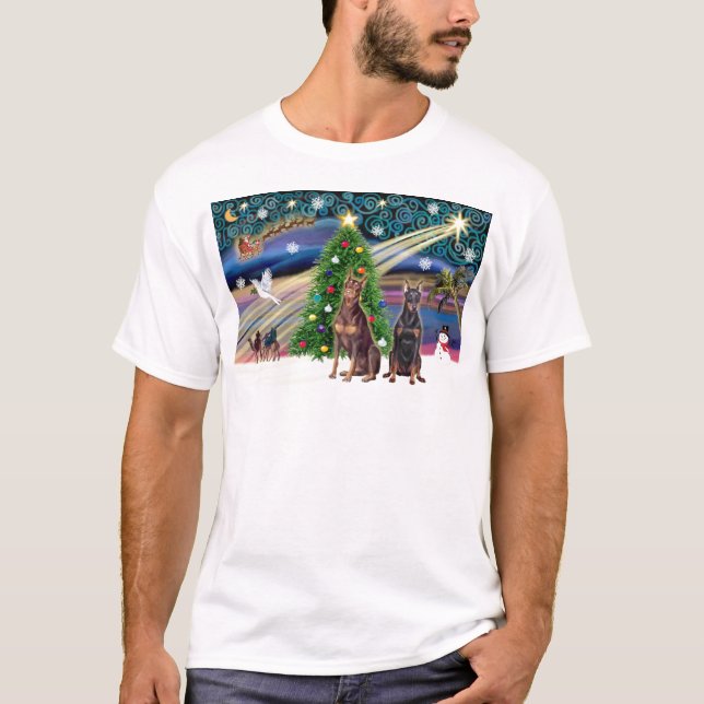 T-shirt Magie de Noël-Paire de Doberman (Devant)