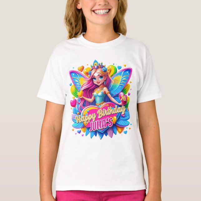 T-shirt Magique Coeur Fairy Arc en ciel ailes, cadeau d'an (Devant)