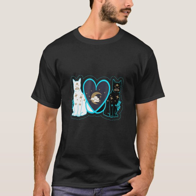 T-shirt Magique Mystique Chat Couple Yin Yang 5 Ying D Cor (Devant)